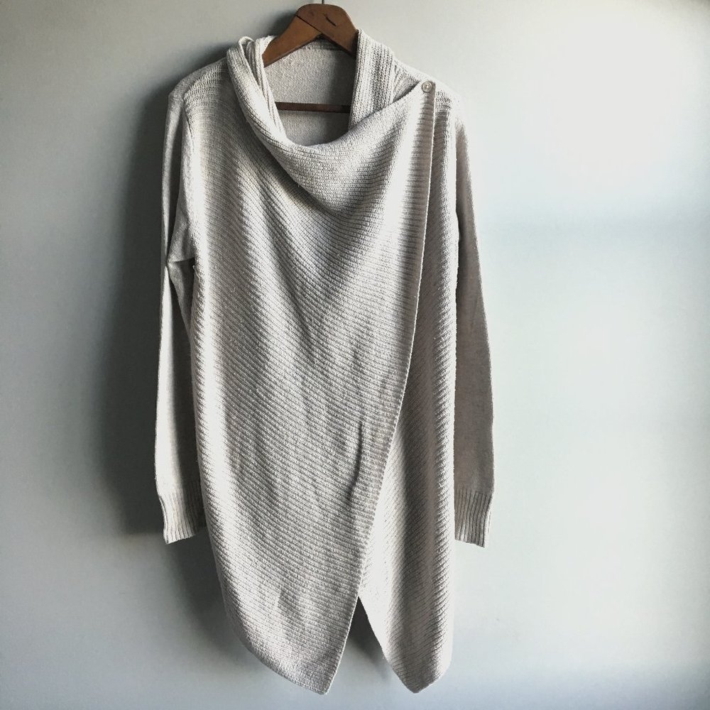 Oatmeal waterfall front cardigan wrap with button